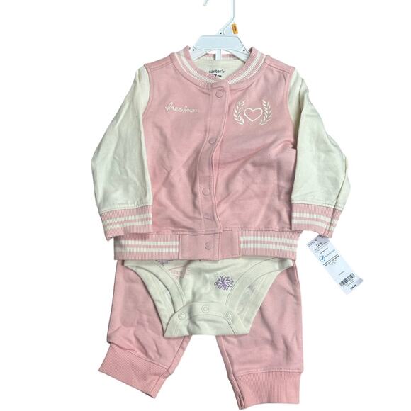 Carter’s Baby Girls 12M Outfit Varsity Jacket Bodysuit & Pants Set NWT - Picture 1 of 4